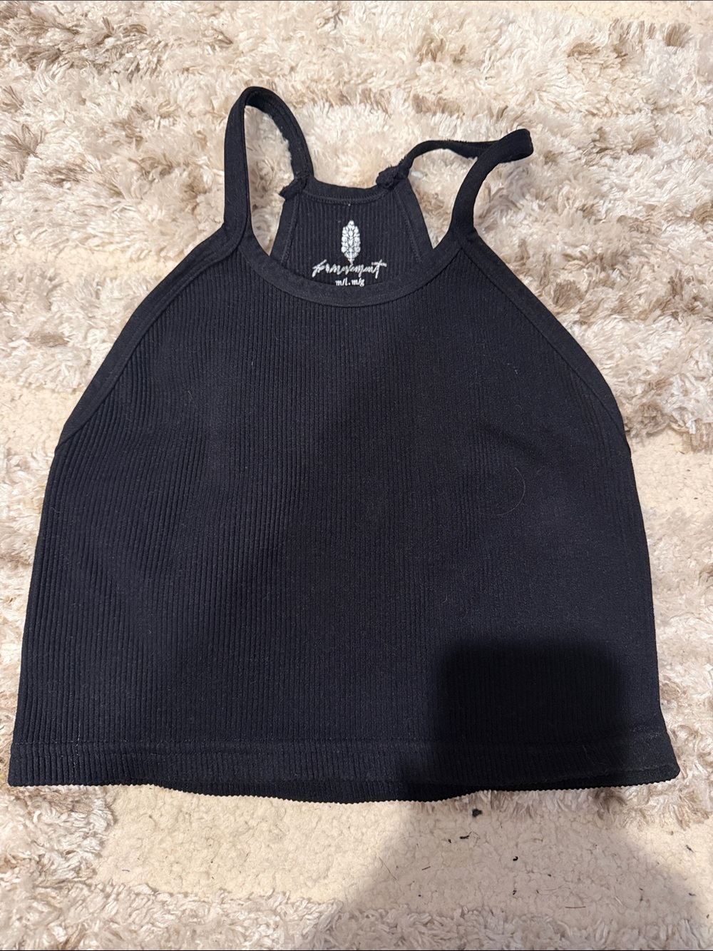 Free People Black Ribbed Halter Crop Tank